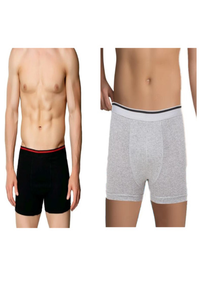 Sedef Yıldızı Men's Black and Gray Color 2 Pack Lycra Boxers