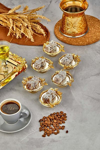 Turkco Flower Series Turkish Delight Bowl, Sugar Bowl, Ring Holder, Premium Metal, 6 Pieces