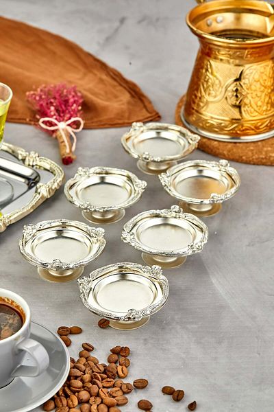 Milenay Sakura Series Turkish Delight Bowl, Sugar Bowl, Ring Holder, Premium Metal, Silver Silver, 6 Pieces