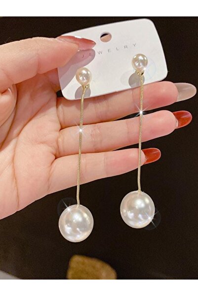 Shisa Jewel Altın zincirli lüks inci küpe, S925 gumus kupe post, Kadınlar için (A50)