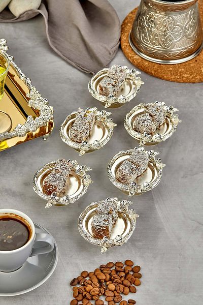 Turkco Flower Series Turkish Delight Bowl, Sugar Bowl, Ring Holder, Premium Metal, Silver, 6 Pieces
