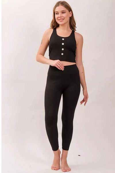 PRATİKOBA Black High Waist Corded Women's Tights Summer 2001