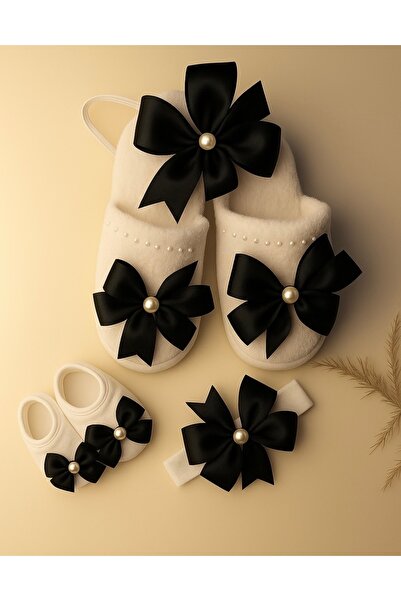 Massaltay Bow Mother Maternity Slippers, Crown, Baby Booties and Bandana Set ...