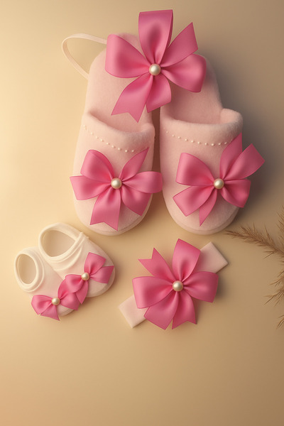 Massaltay مجموعة من 4 شباشب للأم وتيجان وحذاء للأطفال وباندانا مع فيونكة - مخ...