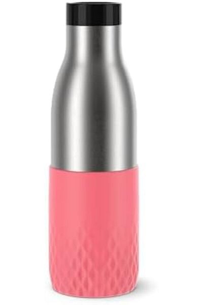TEFAL Bludrop Bottle, 0.5 Litre, Pink Sleeve, Thermal, Stainless Steel, Silicone Sleeve, Leak Proof,