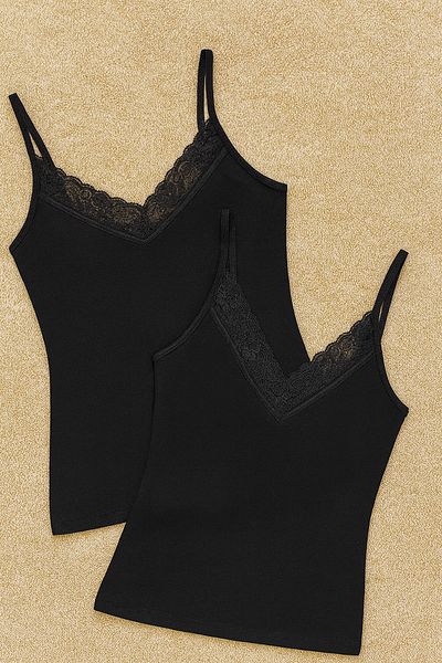 QKK Women's Modal Cotton Lycra Lace Detailed Strap 2-Piece Undershirt Q6K6K0T7Ka
