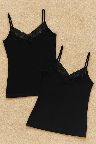 QKK Women's Modal Cotton Lycra Lace Strap 2-Piece Undershirt Q6K6K0T6Ka