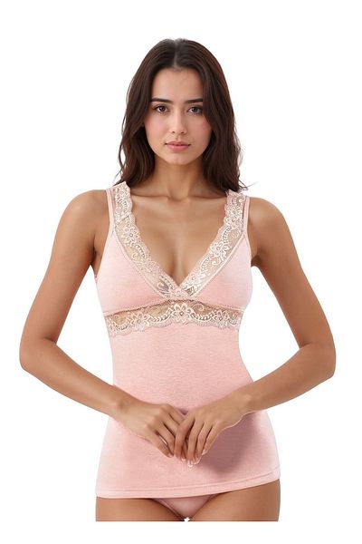QKK Women's Modal Cotton Lycra Lace Detailed Strap 2-Piece Undershirt Q6K6K0T7Ka