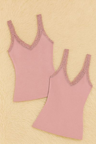 QKK Women's Modal Cotton Lycra Lace Strap 2-Piece Undershirt Q6K6K0T6Ka
