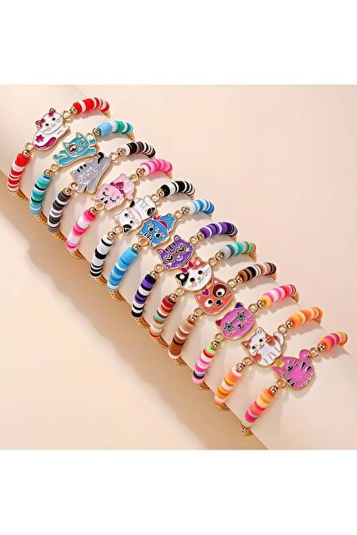 LIXADA 12 قطعة من أساور زيت التنقيط المصنوعة من سبائك القطط اللطيفة، بألوان م...