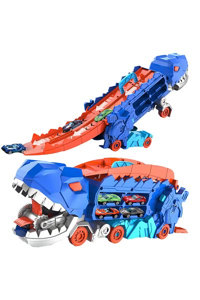 Choice1 Blue New product folding dinosaur Transporter Car Toys competitive game roll to eat & store die-cast