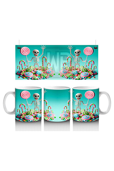 Luluyen كوب مطبوع عليه شكل حلوى وهيكل عظمي ملون لطيف للهالوين