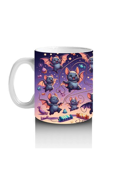 Luluyen Halloween Printed Mug with Scary Ghosts and Pumpkins on Purple Background