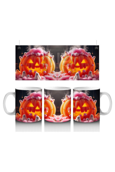 Wisdom Rain كوب مطبوع عليه شخصية اليقطين المرحة للهالوين مزين بالكريمة الوردي...