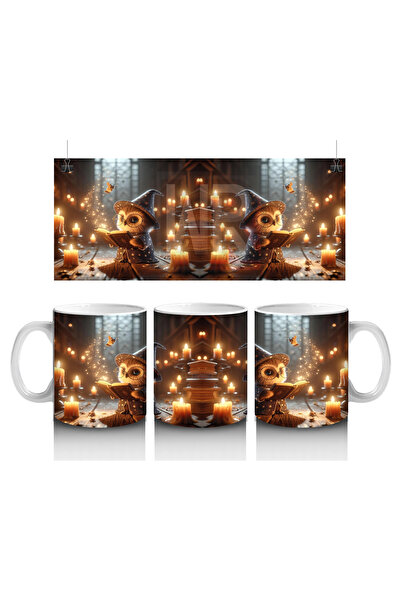 Luluyen كوب مطبوع على شكل رف كتب قوطي وطاولة ساحرة مع أضواء صفراء ذهبية