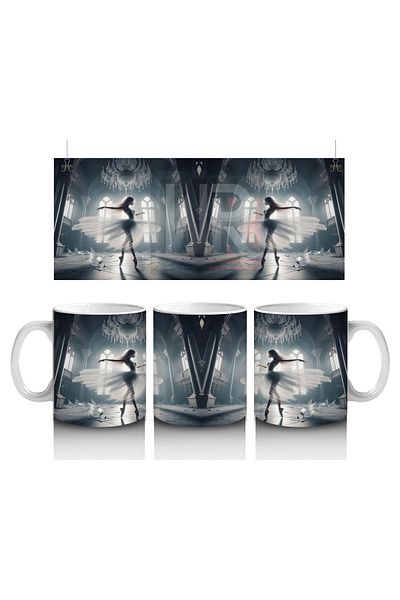 Luluyen Gothic Printed Mug with Foggy Skeleton Portrait Figure in Gray Tones
