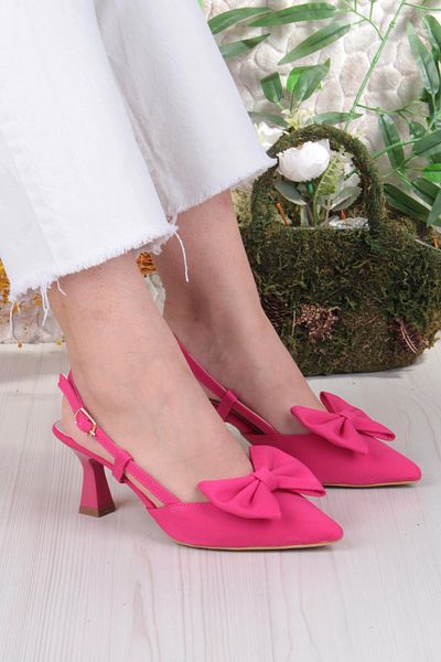 fort 018-407 Fls Satin Closed Front Bow Open Back Heeled Shoes