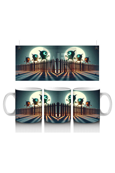 Luluyen كوب مطبوع عليه Full Moon and Skull Row Road بطابع الهالوين القوطي