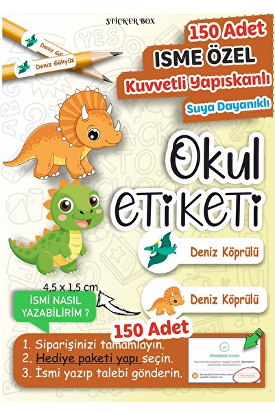 Think And Print Okul Etiketi Kalem Defter isimli Etiket Isim Yazılabilen DİNO...