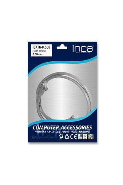 Inca Icat6-0,50g 0,50mt 24awg Cat6 Utp كابل التصحيح رمادي