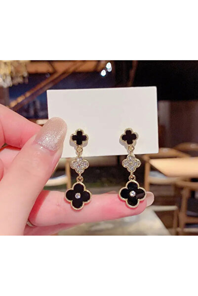La Saade Noir Éclat-Black Timeless Sophisticated Triple Clover Earrings