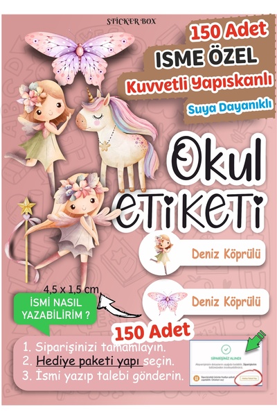 Think And Print Okul Etiketi Kalem Defter isimli Etiket Isim Yazılabilen Peri...