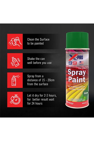 XPRO X-PRO 99 Green Spray Paint 400ml Fast Dry, Multi-Surface, Gloss Finish, UV Protection X99-02/37