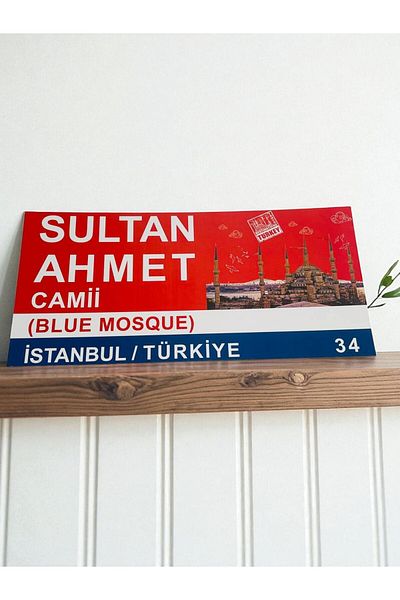 GALATA GIFT Wooden Table-Nameplate, Decorative Istanbul Places Red Adhesive Direction/Sign Collection 30*14cm