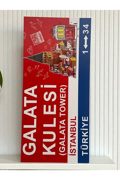 GALATA GIFT Wooden Table-Nameplate, Decorative Istanbul Places Red Adhesive Direction/Sign Collection 30*14cm