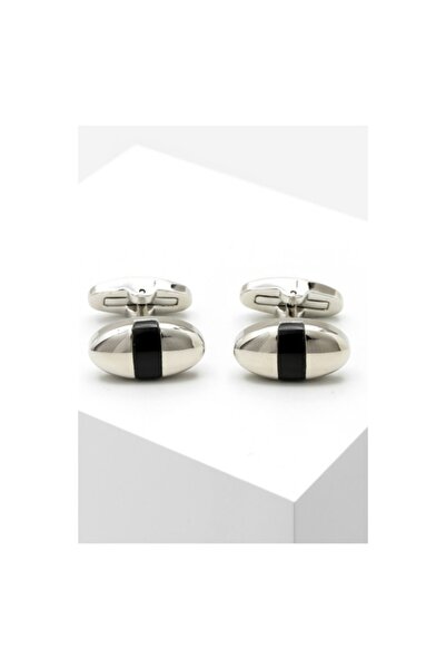 BUCKLEY LONDON Buckley Shirt Cufflinks Logan Oval Model, Spring Mechanism, Silver/Black