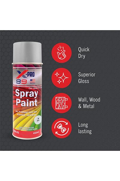 XPRO X-PRO 99 Silver Spray Paint 450ml Fast Dry, Multi-Surface, Gloss Finish, UV Protection X99-02