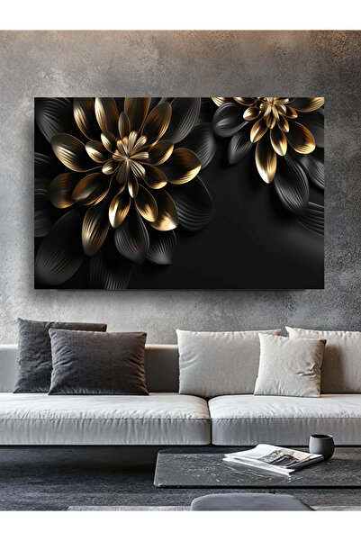 ESLEM GOLD RENK ÇİÇEK BASKILI KANVAS TABLO
