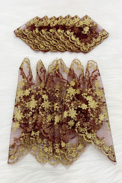 ZEYMERADE Gold Simli Gelin Damat Halay Mendili, Bordo 5 Adet, Düğün Kına Sünn...