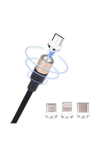 Bibilel Magnetic Data/Charging Cable 3-in-1 Micro USB, Type-C, Apple Compatible, 1m, Gold