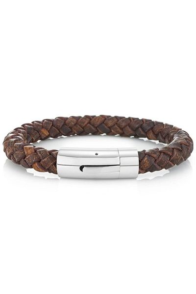 BUCKLEY LONDON Leather Bracelet, Braided, Brown, Diameter 6 cm