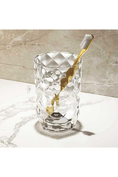 ElastiX Cupă de sticlă cu diamant pentru periuță de dinți și pastă de dinți, Cupă de baie