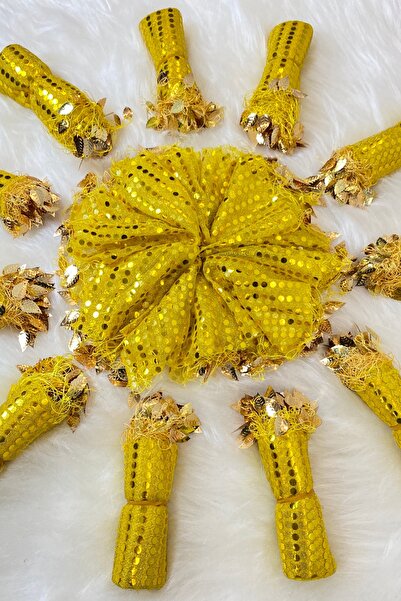 ZEYMERADE منديل هلال أصفر، منديل عروس، منديل هلال مزين بالترتر 5 قطع، خطوبة خ...