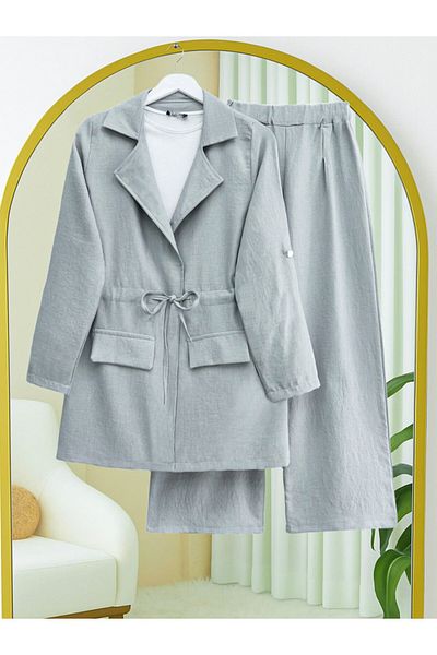 Modamorfo Covered Tunnel Bridge Jacketed Linen Suit - Light Gray