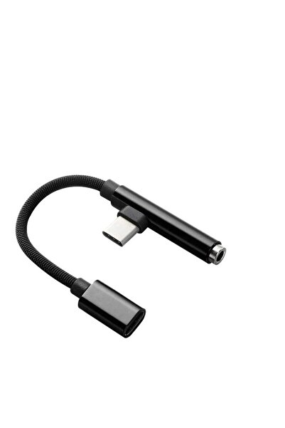 Bibilel Adaptor 2 în 1, căști și încărcător, USB tip C, mufă de 3,5 mm, splitter, negru