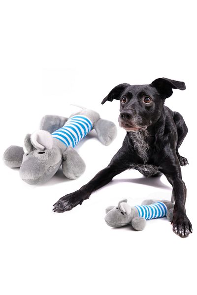 OEM Dog Toy, Elephant, With Squeak, Plush, White, Blue, Gray