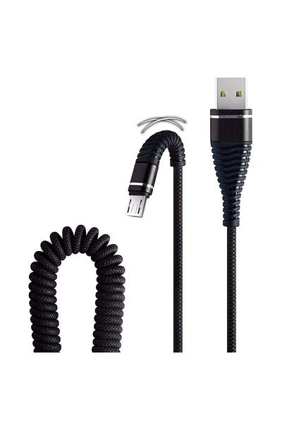 Bibilel Cablu spiralat de încărcare/transfer de date Micro USB de înaltă calitate Bibilel, 1,2 metri, negru