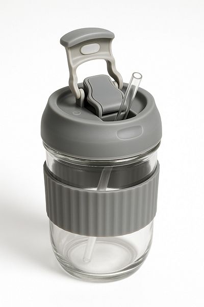 KEYFHOME Children's Water Bottle with Glass Straw
