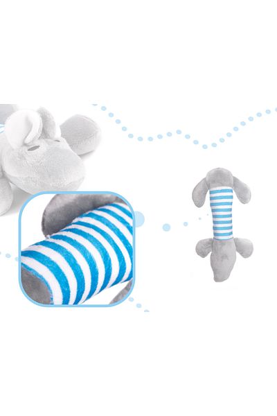 OEM Dog Toy, Elephant, With Squeak, Plush, White, Blue, Gray