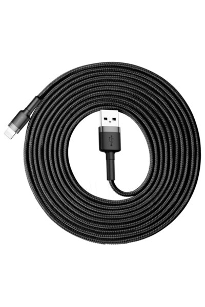 OEM Fast Charge 2A Charging Cable, Lightning to USB, for iPhone, iPod, iPad, 3 meters, Black-Grey