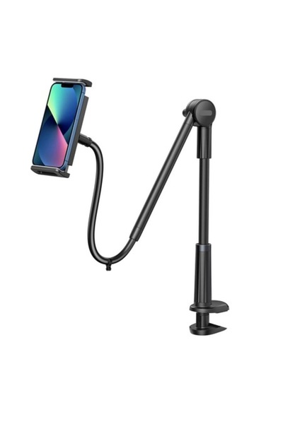 Bibilel Suport de birou reglabil și robust pentru telefoane și tablete, 4,7-12,9 inci, clemă de montare, negru