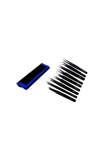 SOHO Kit 9 in 1 antistatic tweezers for device repairs with storage case, Black