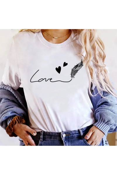 OEM Tricou alb pentru femei cu tematică de dragoste - M(36)
