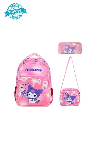 Royal Glow Dusty Pink Set Luxury Corl Kuromi Themed Primary School Bag and Lunchbox Pen Holder Gift Combination