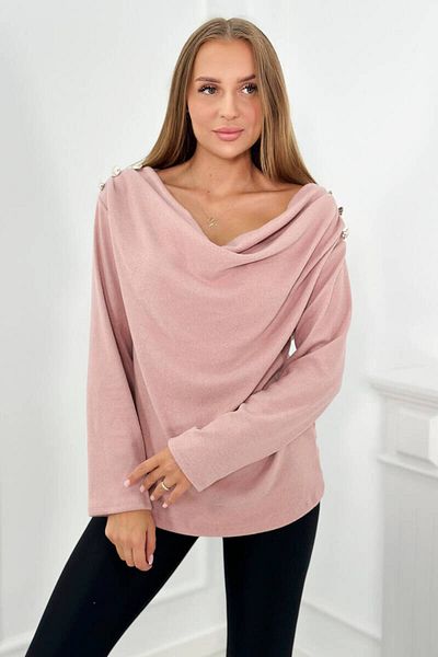 OEM Women's blouse with decorative buttons on the shoulders, powder pink