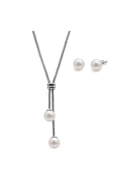 AURA Set colier și cercei, placați cu argint și perle Swarovski, Aura, lungime 45 cm